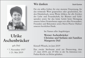 Traueranzeige von Ulrike Aschenbrücker von FZ