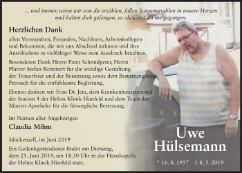 Traueranzeige von Uwe Hülsemann von FZ
