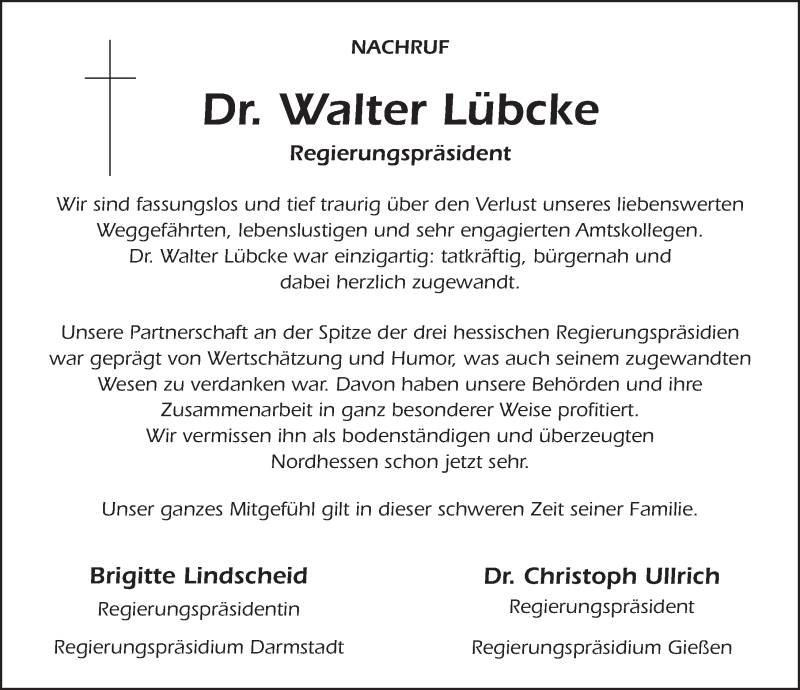  Traueranzeige für Walter Lübcke vom 08.06.2019 aus FZ