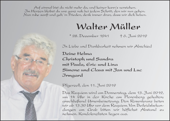 Traueranzeige von Walter Müller von FZ