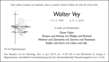 Traueranzeige von Walter Vey von FZ