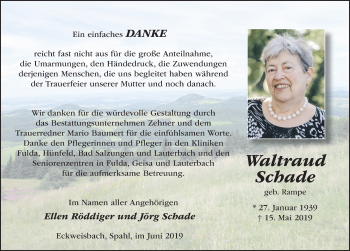 Traueranzeige von Waltraud Schade von FZ
