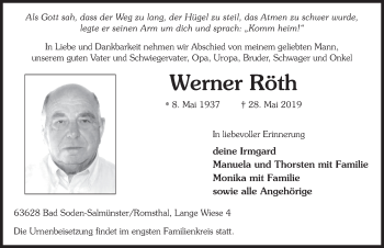 Traueranzeige von Werner Röth von FZ