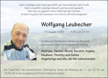 Traueranzeige von Wolfgang Leubecher von FZ