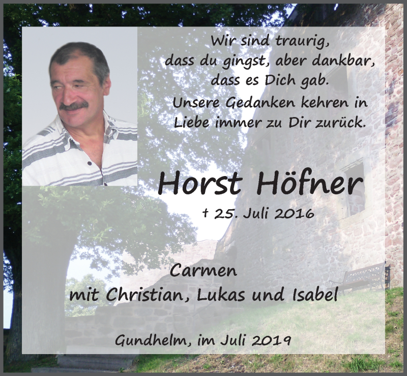  Traueranzeige für Horst Höfner vom 25.06.2019 aus 
