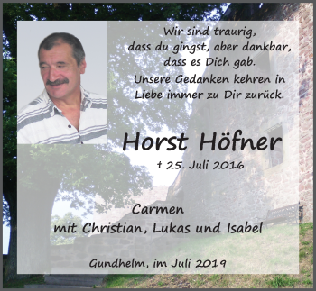 Traueranzeige von Horst Höfner 