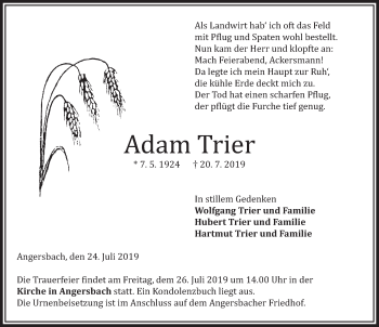 Traueranzeige von Adam Trier von FZ