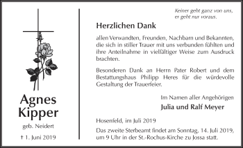 Traueranzeige von Agnes Kipper von FZ