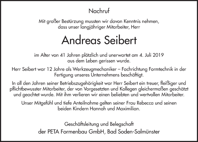  Traueranzeige für Andreas Seibert vom 12.07.2019 aus FZ