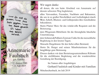 Traueranzeige von Anna Maria Faulstich von FZ