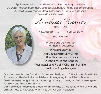 Traueranzeige von Anneliese Werner von FZ