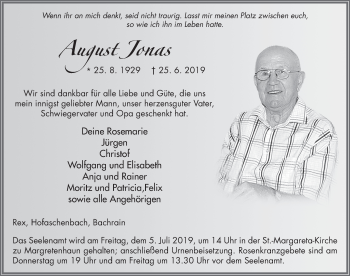 Traueranzeige von August Jonas von FZ