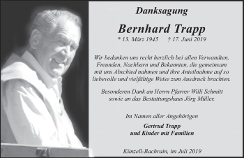 Traueranzeige von Bernhard Trapp von FZ