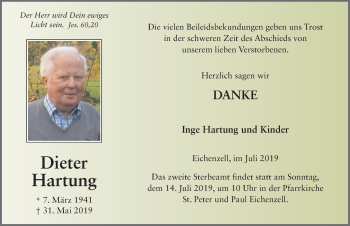 Traueranzeige von Dieter Hartung von FZ