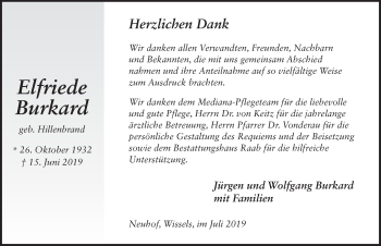 Traueranzeige von Elfriede Burkard von FZ