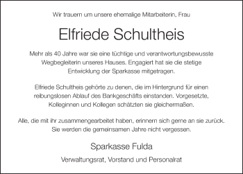 Traueranzeige von Elfriede Schultheis von FZ