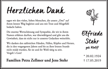 Traueranzeige von Elfriede Stehr von FZ