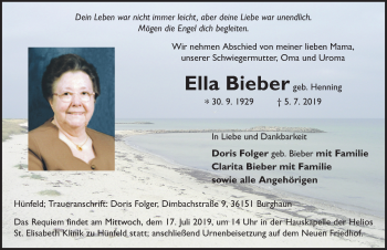 Traueranzeige von Ella Bieber von FZ