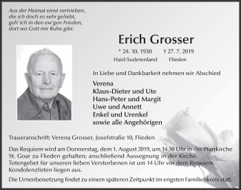Traueranzeige von Erich Grosser von FZ