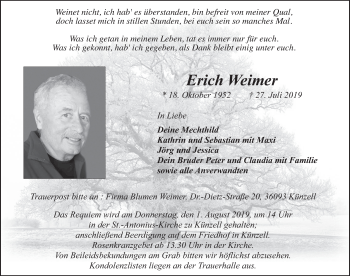 Traueranzeige von Erich Weimer von FZ