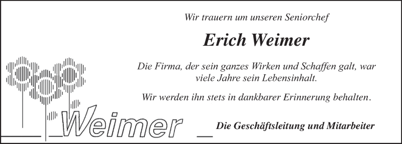  Traueranzeige für Erich Weimer vom 30.07.2019 aus FZ