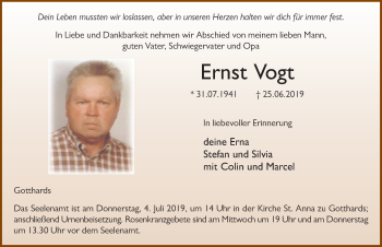 Traueranzeige von Ernst Vogt von FZ