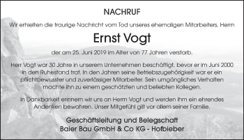 Traueranzeige von Ernst Vogt von FZ