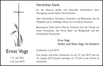Traueranzeige von Ernst Vogt von FZ