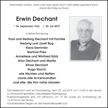 Traueranzeige von Erwin Dechant von FZ