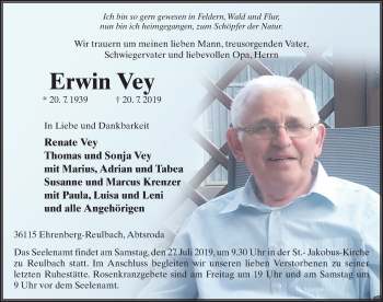 Traueranzeige von Erwin Vey von FZ