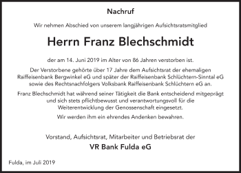 Traueranzeige von Franz Blechschmidt von FZ