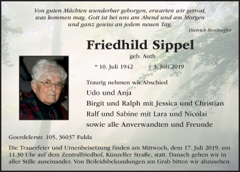 Traueranzeige von Friedhild Sippel von FZ