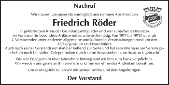 Traueranzeige von Friedrich Röder von FZ