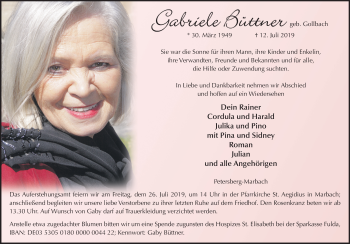 Traueranzeige von Gabriele Büttner von FZ