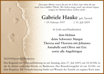 Traueranzeige von Gabriele Hauke von FZ