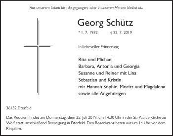 Traueranzeige von Georg Schütz von FZ