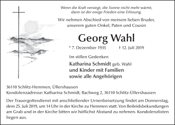 Traueranzeige von Georg Wahl von FZ