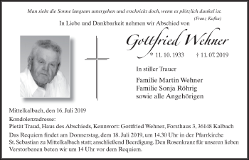 Traueranzeige von Gottfried Wehner von FZ