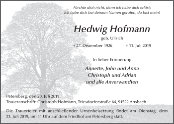 Traueranzeige von Hedwig Hofmann von FZ