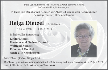 Traueranzeige von Helga Dietzel von FZ