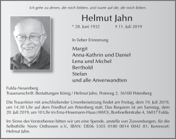 Traueranzeige von Helmut Jahn von FZ