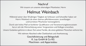 Traueranzeige von Helmut Weinbach von FZ