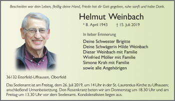 Traueranzeige von Helmut Weinbach von FZ