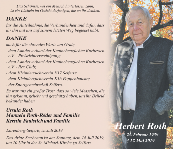 Traueranzeige von Herbert Roth von FZ