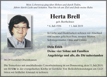 Traueranzeige von Herta Brell von FZ