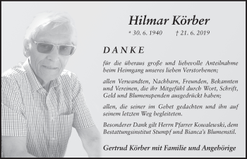 Traueranzeige von Hilmar Körber von FZ