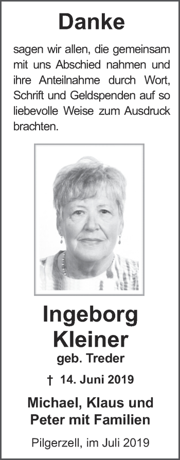 Traueranzeige von Ingeborg Kleiner von FZ