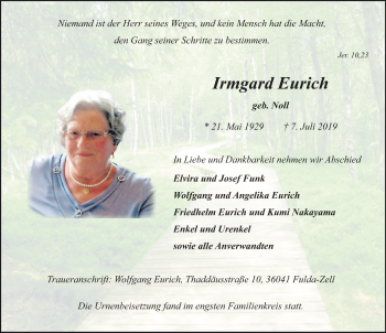Traueranzeige von Irmgard Eurich von FZ