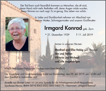 Traueranzeige von Irmgard Konrad von FZ