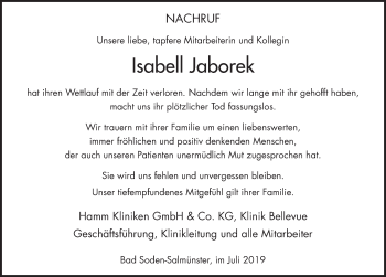 Traueranzeige von Isabell Jaborek von FZ